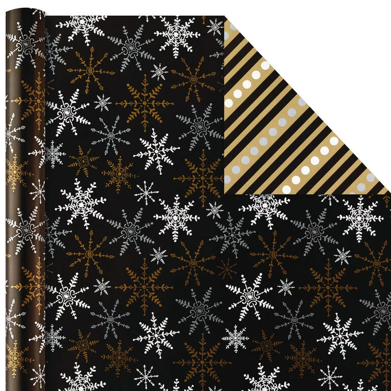 Hallmark Black And Gold 4-Pack Reversible Holiday Wrapping Paper Assortment, 150 Sq. Ft. 8 Hallmark Black And Gold 4-Pack Reversible Holiday Wrapping Paper Assortment, 150 Sq. Ft. - Image 6