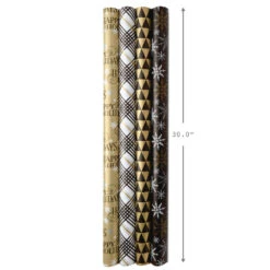 Hallmark Black And Gold 4-Pack Reversible Holiday Wrapping Paper Assortment, 150 Sq. Ft. 15 Hallmark Black And Gold 4-Pack Reversible Holiday Wrapping Paper Assortment, 150 Sq. Ft. -Hallmark Decoration Store Black and Gold Reversible Wrapping Paper Assortment 5JXW1737 07