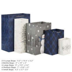 Hallmark Bulk Blue And Gray 18-Pack Holiday Gift Bags, Assorted Sizes And Designs -Hallmark Decoration Store Blue and Gray Holiday Gift Bags Bulk Pack 5XGB1425 03