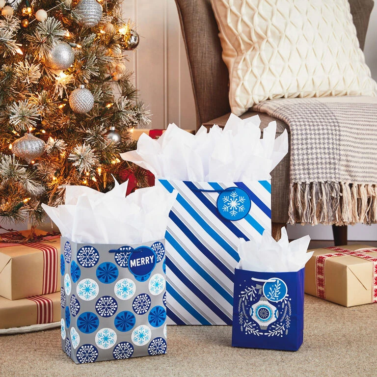 Hallmark Blue And Silver 8-Pack Holiday Gift Bags, Assorted Sizes And Designs 4 Hallmark Blue And Silver 8-Pack Holiday Gift Bags, Assorted Sizes And Designs - Image 2