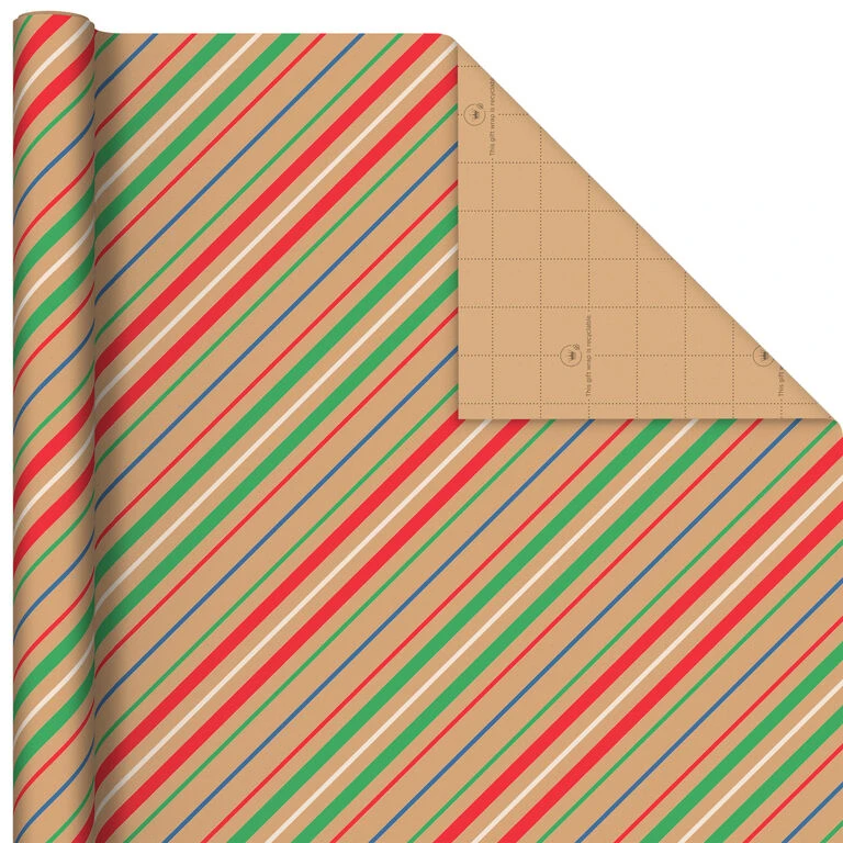 Hallmark Colorful Christmas 4-Pack Kraft Wrapping Paper Assortment, 88 Sq. Ft. - Image 5