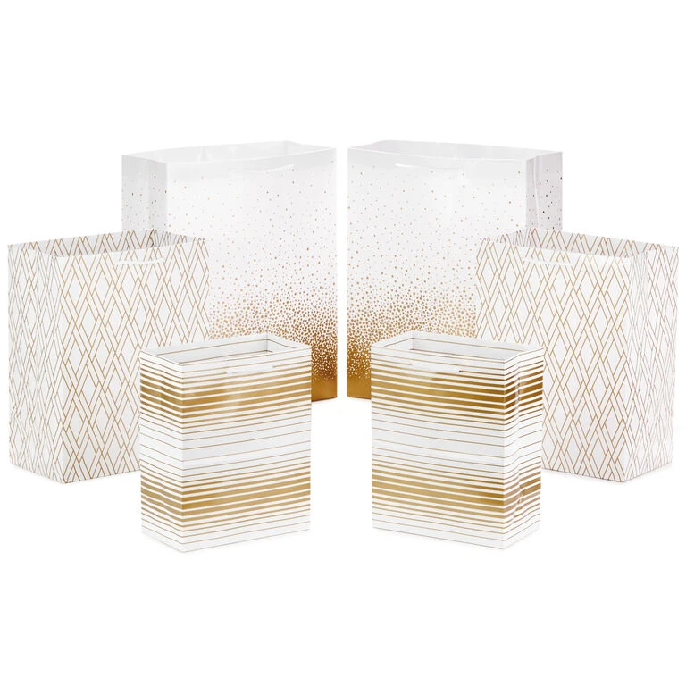 Hallmark Elegant Gold Assorted Sizes 6-Pack Gift Bags 3 Hallmark Elegant Gold Assorted Sizes 6-Pack Gift Bags