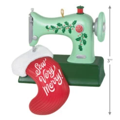 Hallmark Sew Very Merry! Ornament -Hallmark Decoration Store Green Sewing Machine and Stocking Keepsake Ornament 1799QGO2927 03