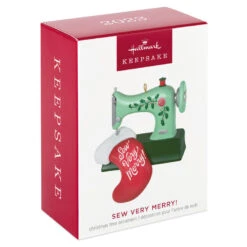 Hallmark Sew Very Merry! Ornament -Hallmark Decoration Store Green Sewing Machine and Stocking Keepsake Ornament 1799QGO2927 04