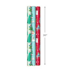 Hallmark Winter Friends 3-Pack Reversible Kids Christmas Wrapping Paper Assortment, 120 Sq. Ft. -Hallmark Decoration Store Kids Reversible Christmas Gift Wrap Assortment 5JXW1073 03