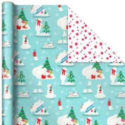 Hallmark Winter Friends 3-Pack Reversible Kids Christmas Wrapping Paper Assortment, 120 Sq. Ft. -Hallmark Decoration Store Kids Reversible Christmas Gift Wrap Assortment 5JXW1073 05