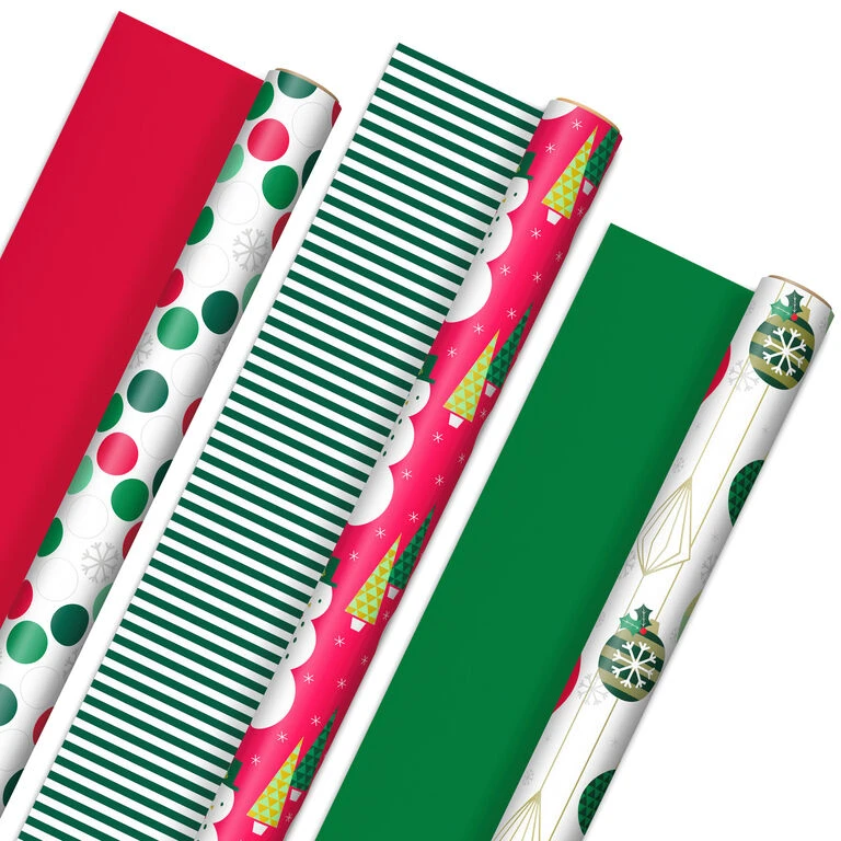 Hallmark Mod Holiday 3-Pack Reversible Wrapping Paper Assortment, 120 Sq. Ft. 2 Hallmark Mod Holiday 3-Pack Reversible Wrapping Paper Assortment, 120 Sq. Ft.