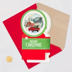 Hallmark Red Truck Snow Globe Musical 3D Pop-Up Christmas Card With Motion -Hallmark Decoration Store Red Truck Snowglobe 3D PopUp Music Motion Christmas Card 1299XOD9992 06