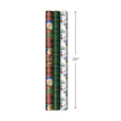 Hallmark Christmas Classics 3-Pack Reversible Wrapping Paper Assortment, 120 Sq. Ft. -Hallmark Decoration Store Santa and Plaids Assorted Reversible Gift Wrap 5JXW1070 03