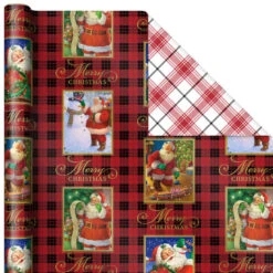 Hallmark Christmas Classics 3-Pack Reversible Wrapping Paper Assortment, 120 Sq. Ft. -Hallmark Decoration Store Santa and Plaids Assorted Reversible Gift Wrap 5JXW1070 04