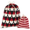 Hallmark 10" And 20" Santa And Stripes 2-Pack Fabric Christmas Gift Bags -Hallmark Decoration Store Santa and Stripes Medium and XL Fabric Gift Bags XGB4902 01