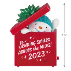 Hallmark Smiles Across The Miles 2023 Recordable Sound Ornament -Hallmark Decoration Store Snowman in Red Present Keepsake Ornament 2499QGO2619 03