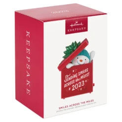 Hallmark Smiles Across The Miles 2023 Recordable Sound Ornament -Hallmark Decoration Store Snowman in Red Present Keepsake Ornament 2499QGO2619 04