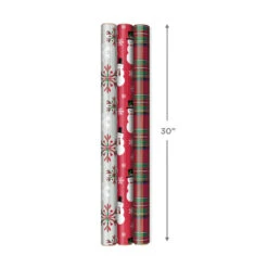 Hallmark Snow Merry 3-Pack Foil Christmas Wrapping Paper Assortment, 60 Sq. Ft. -Hallmark Decoration Store Snowmen and Plaid Foil Christmas Wrapping Paper 5JXW1061 04