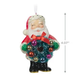 Hallmark Jolly Santa Porcelain Special Edition Ornament -Hallmark Decoration Store Vintage Jolly Santa With Wreath Keepsake Ornament 2499QXT4113 03