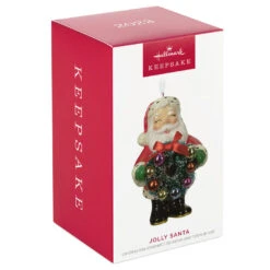 Hallmark Jolly Santa Porcelain Special Edition Ornament -Hallmark Decoration Store Vintage Jolly Santa With Wreath Keepsake Ornament 2499QXT4113 04
