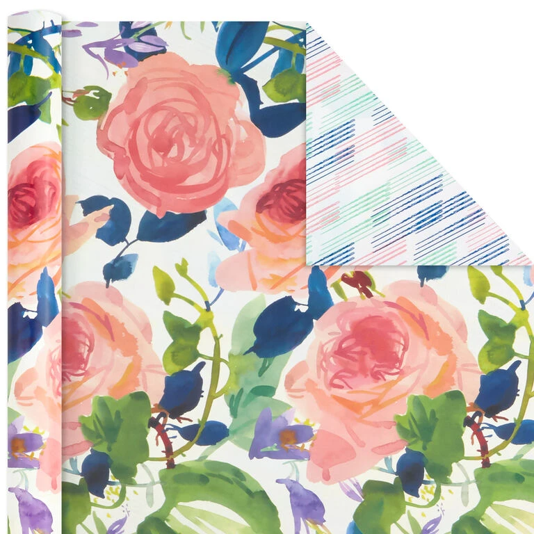 Hallmark Watercolor Tones 3-Pack Reversible Wrapping Paper, 75 Sq. Ft. Total 6 Hallmark Watercolor Tones 3-Pack Reversible Wrapping Paper, 75 Sq. Ft. Total - Image 4