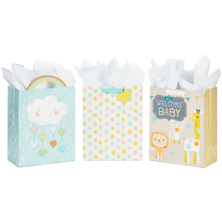 Hallmark 13" Welcome Baby 3-Pack Assorted Gift Bags With Tissue 3 Hallmark 13" Welcome Baby 3-Pack Assorted Gift Bags With Tissue