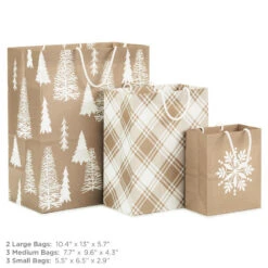 Hallmark Christmas Kraft 8-Pack Holiday Gift Bags, Assorted Sizes And Designs -Hallmark Decoration Store White on Kraft Paper Assortment Christmas Gift Bags 5XGB1417 03