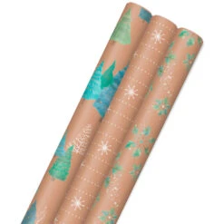 Hallmark Winter Nature Kraft Prints 3-Pack Christmas Wrapping Paper, 90 Sq. Ft.